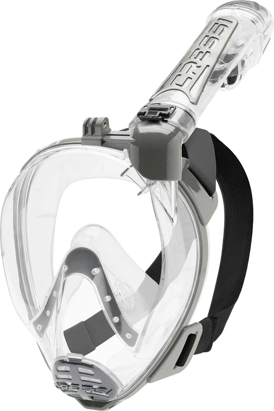 CRESSI Since 1946 Duke Action Full Face Mask Large Vision Snorkeling No Fog Mask with Dry Tube and Action Cam Support, Unisex, S/M, Clear/Grey