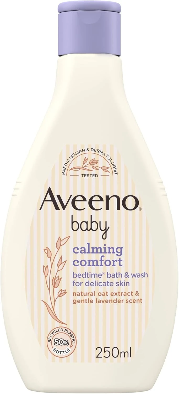 Aveeno Baby Calming Comfort Bedtime Bath and Wash (1 x 250ml), Tear-Free and Soap-Free Baby Wash with Gentle Lavender & Vanilla Scent, Gently Cleanses Skin Before Bedtime, for Delicate Skin