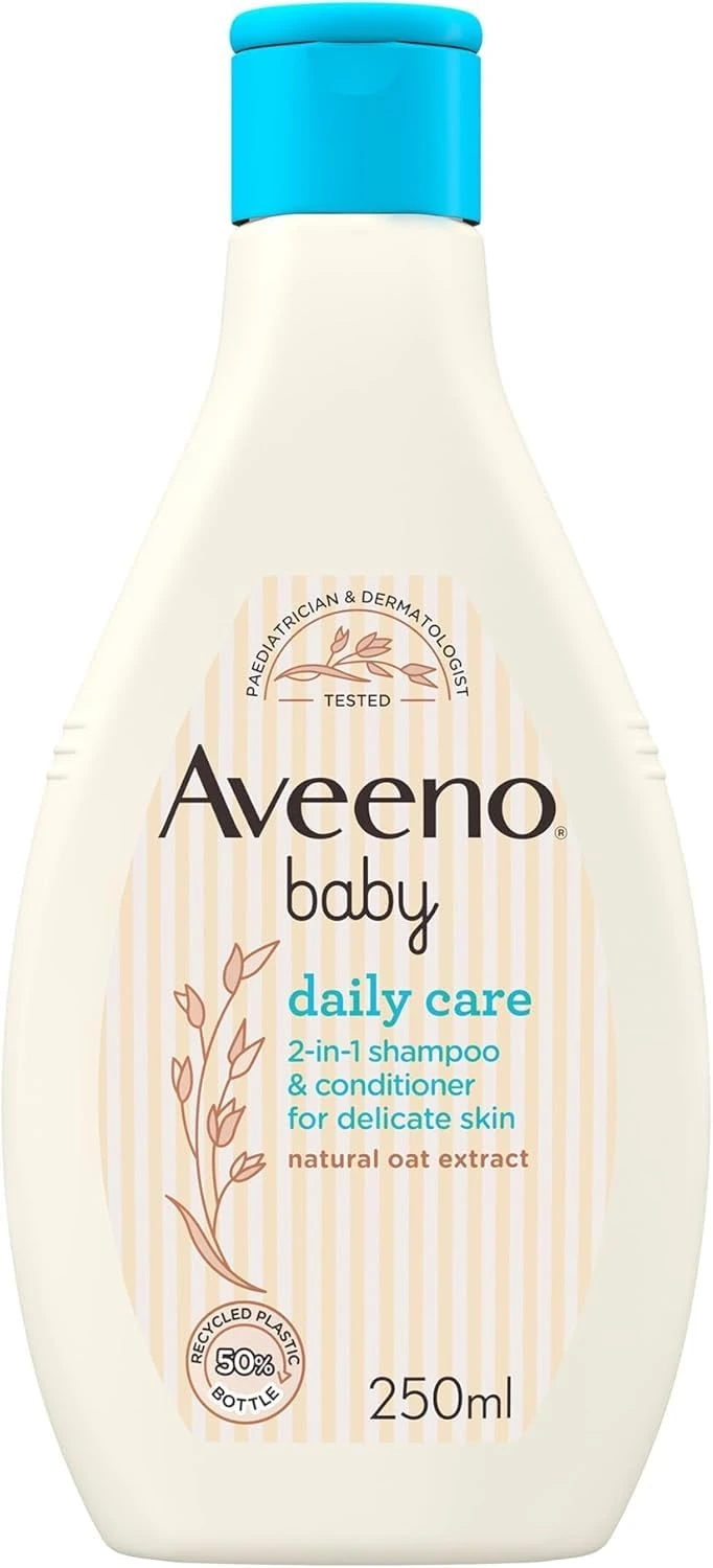 Aveeno Baby Daily Care 2-in-1 Shampoo and Conditioner (1x 250ml), Gentle Baby Shampoo and Conditioner with Natural Oat Extract to Cleanse Scalp and Hair, Haircare Suitable for Sensitive Skin