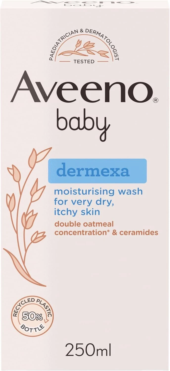 Aveeno Baby Dermexa Moisturising Wash (1x 250ml), Soothing Unscented and Soap-Free Baby Body Wash Developed to Gently Cleanse Delicate Skin, for Babies with Very Dry, Itchy Skin and Prone to Eczema