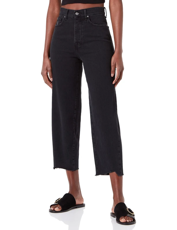 7 For All Mankind Women's Dylan Collide with Angled Hem Jeans, Black, Regular