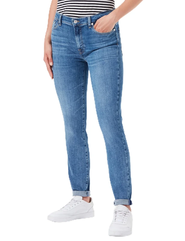 7 For All Mankind Women's HW Skinny Slim Illusion Stride Jeans, Light Blue, Regular - Image 1