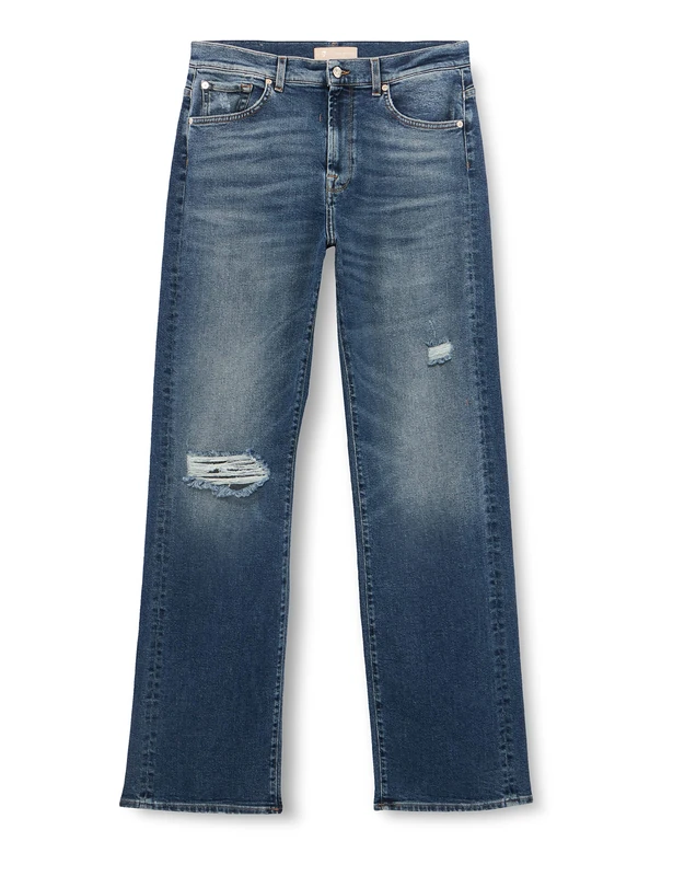 7 For All Mankind Women's Tess Trouser Luxe Vintage Distressed Jeans, Dark Blue, 26W x 26L