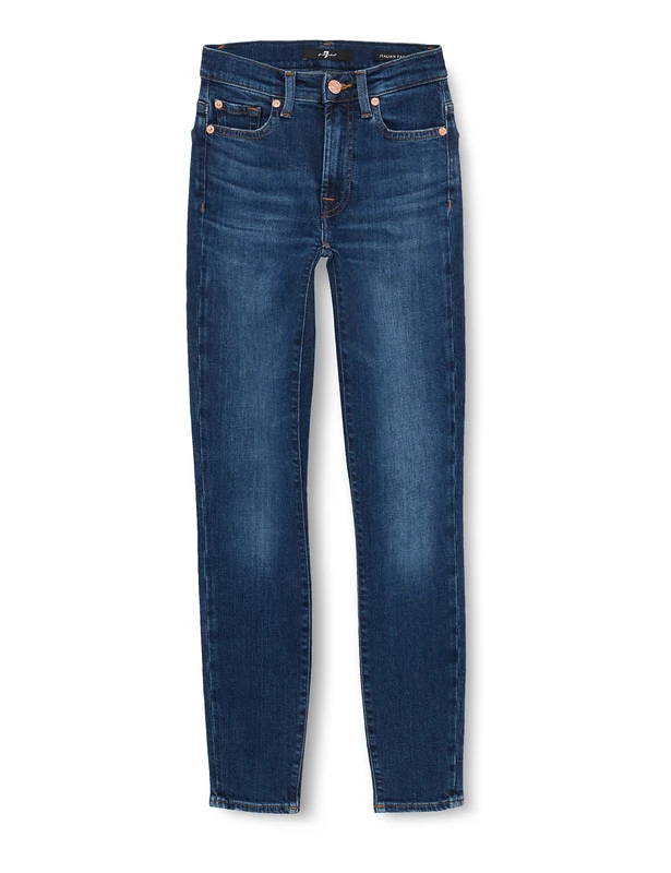 7 For All Mankind Women's HW Skinny Slim Illusion Highline with Embellished Squiggle Jeans, Dark Blue, Regular