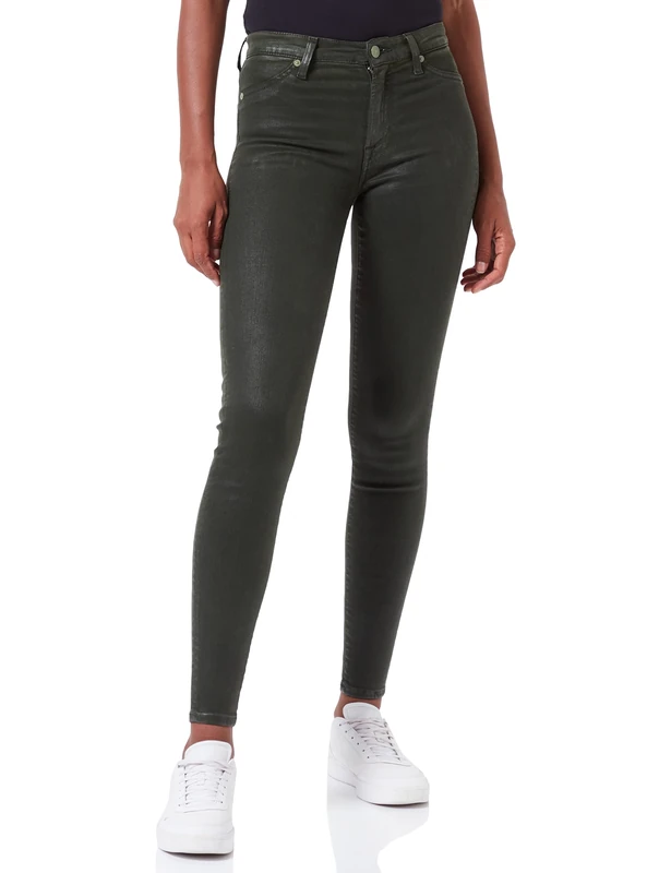 7 For All Mankind Women's Hw Skinny Coated Slim Illusion Pants, Green, W27