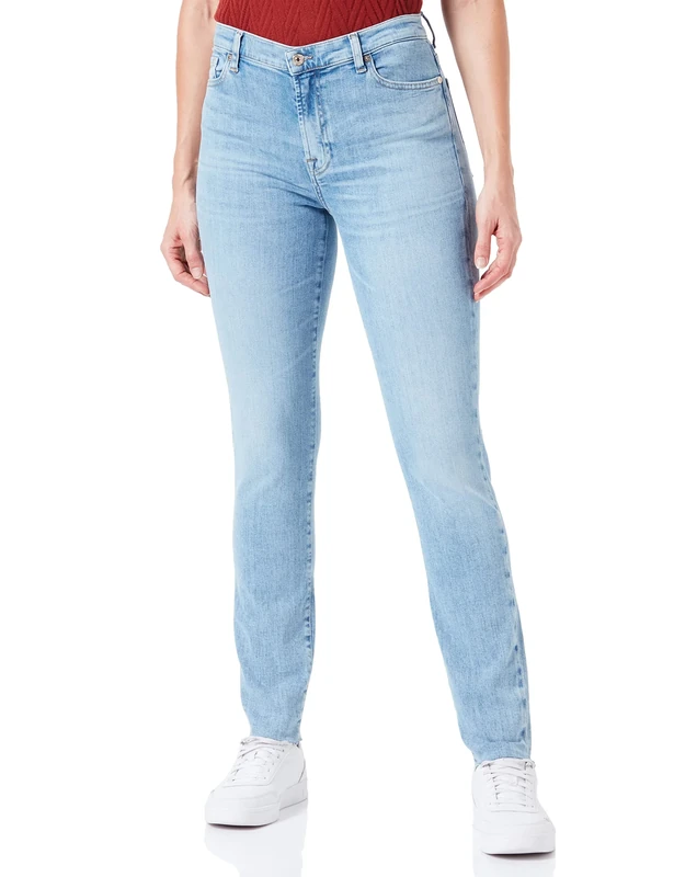 7 For All Mankind Women's Hw Skinny Slim Illusion with Raw Cut Jeans, Light Blue, 31W x 31L