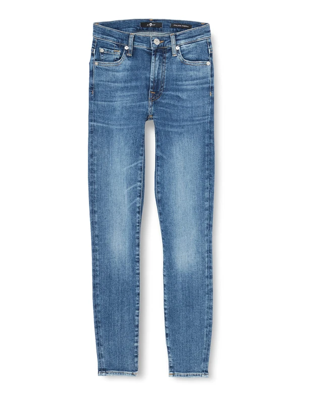 7 For All Mankind Women's Hw Skinny Slim Illusion Stride with Embellished Squiggle Jeans, Light Blue, 25W x 25L