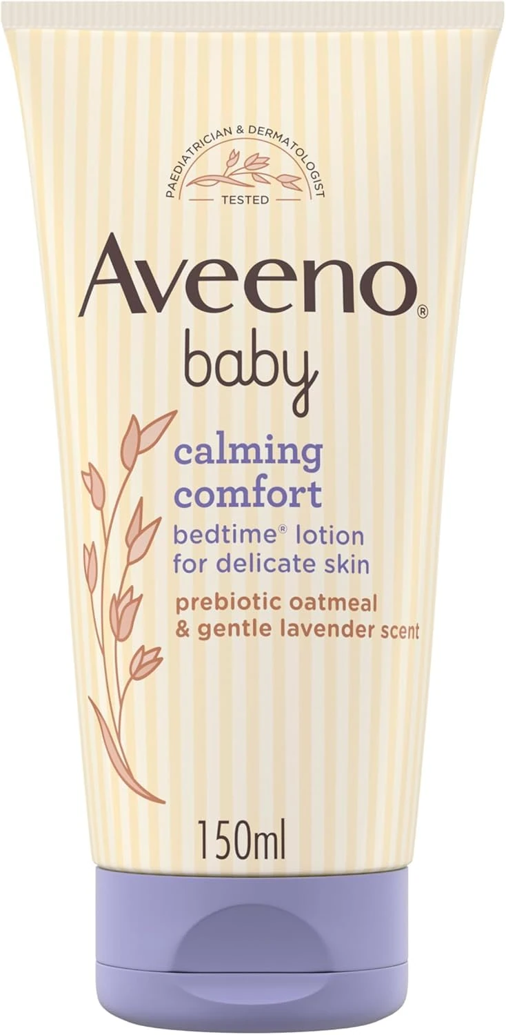 Aveeno Baby Calming Comfort Bedtime Lotion (1 x 150ml), Calming Lavender Scent & Prebiotic Oatmeal Baby Lotion, Gentle Formula, Hydrates and Helps Protect Delicate Skin, Moisturises Skin for 24 Hours
