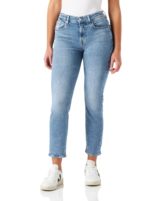 7 For All Mankind Women's Relaxed Skinny Slim Illusion Jeans, Light Blue, Regular