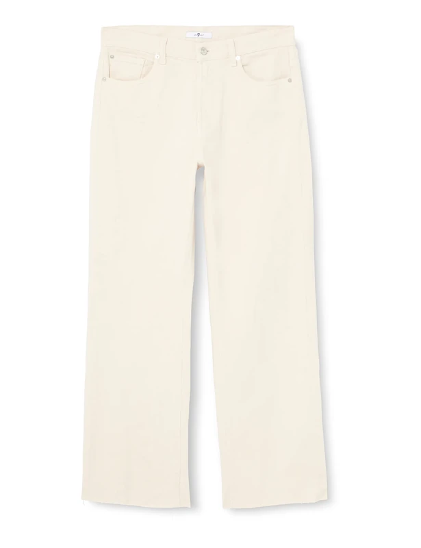 7 For All Mankind Women's Tess Trouser with Raw Cut Jeans, White, 5