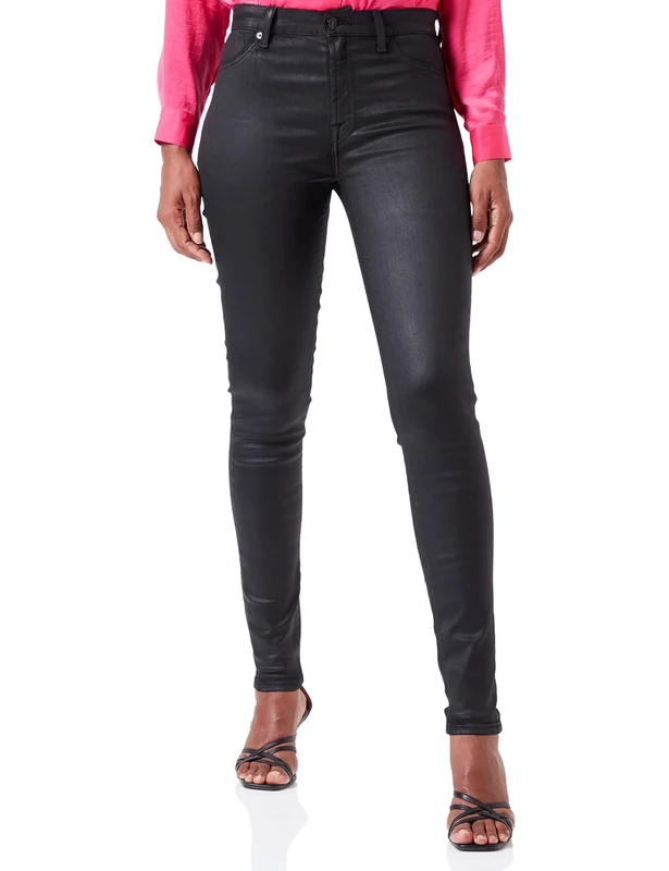 7 For All Mankind Women's HW Skinny Coated Slim Illusion Shorts, Black, Regular