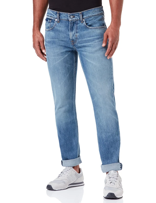 7 For All Mankind Men's Slimmy Tapered Special Edition Jeans, Mid Blue, 32 W/32 L