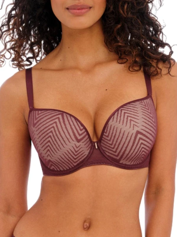 Freya Women's Tailored Underwire Molded Plunge T-Shirt Bra, Opaque, Dark Cherry, 32FF