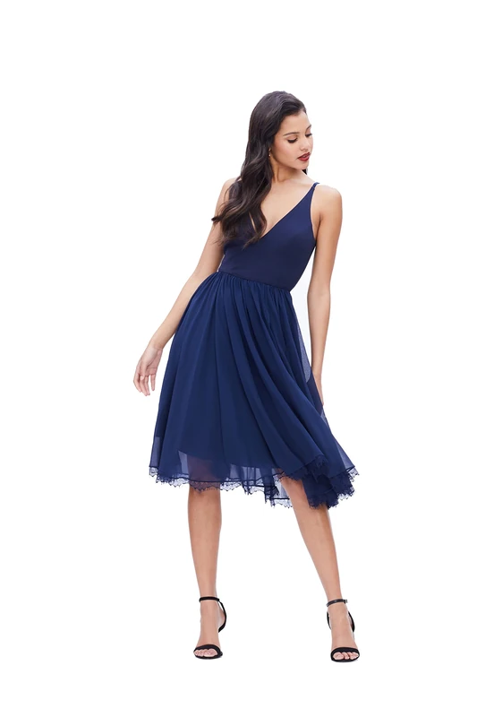 Dress the Population Women's Alicia Sleeveless Plunging Fit and Flare Midi Dress, Midnight Blue B, XXL