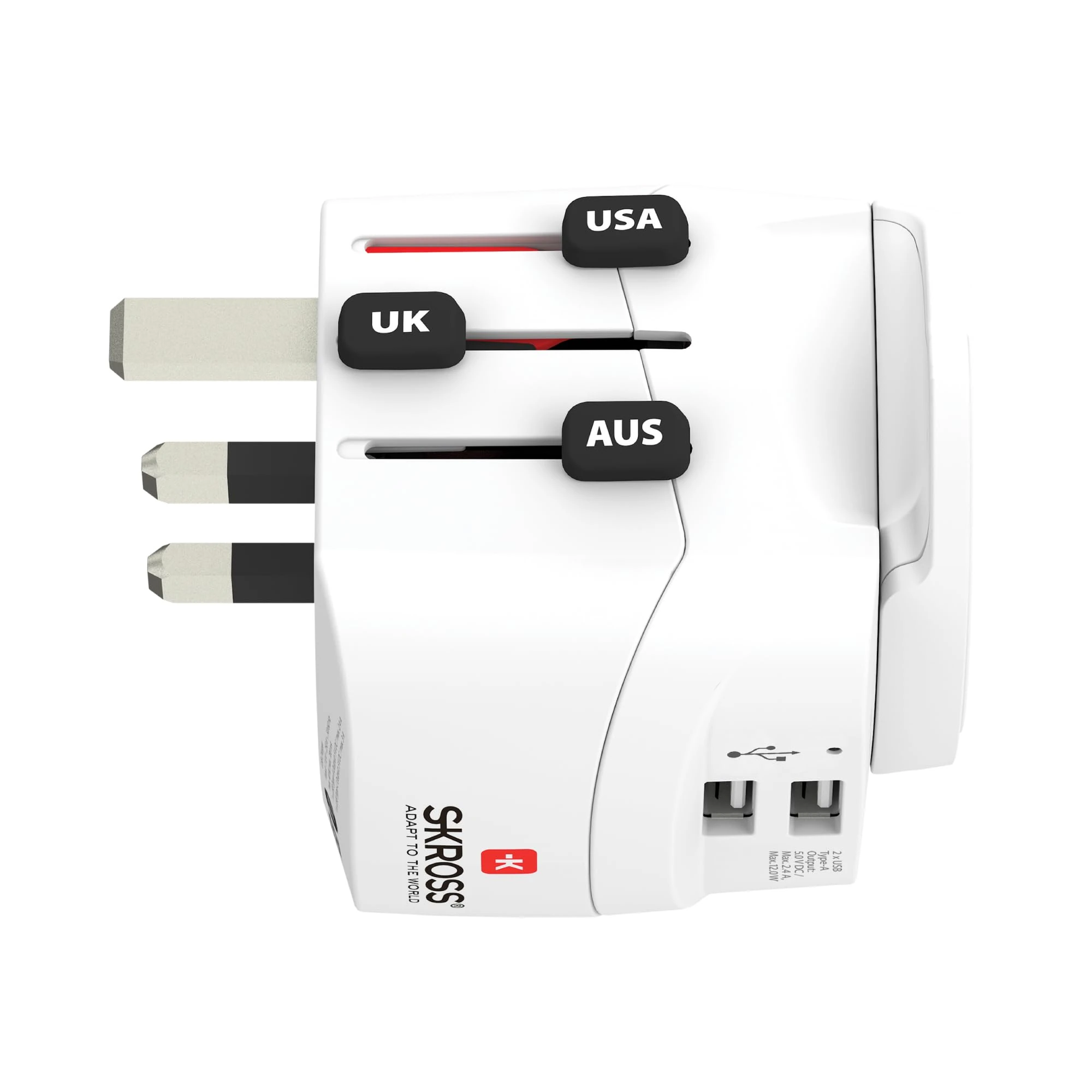 SKROSS PRO Light USB - World Universal Travel Adapter with 2 USB Ports, International Adapter for UK, EU, USA, AUS & More