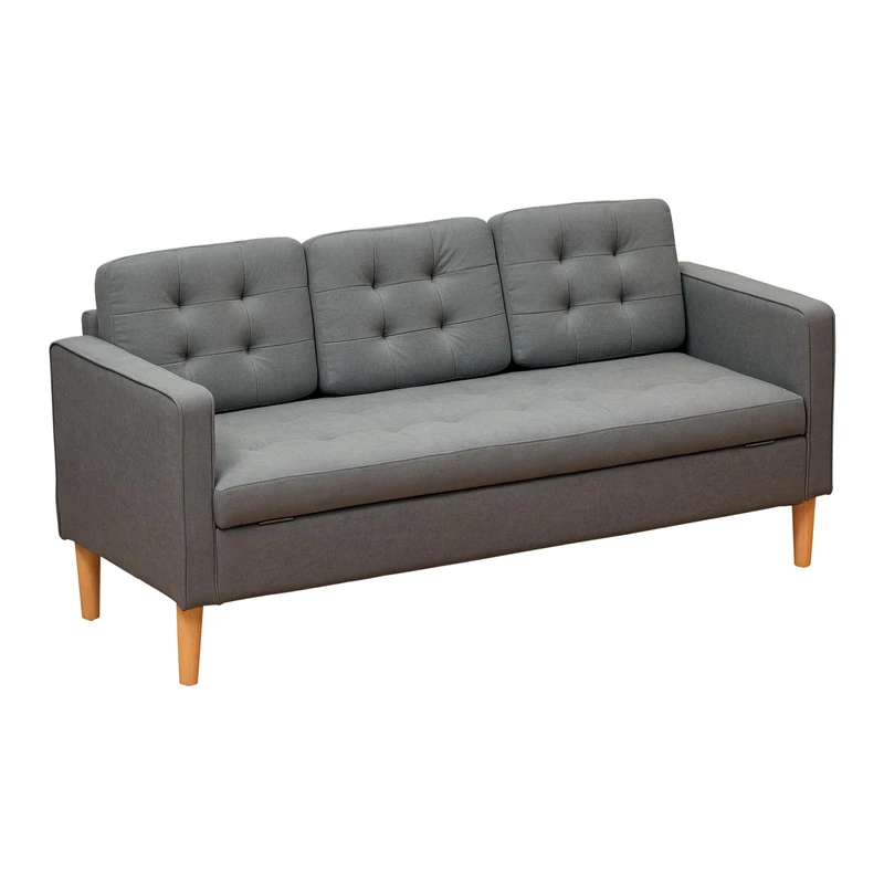 HOMCOM 3 Seater Storage Sofa with Hidden Under Seat Storage Grey