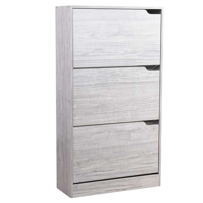 BAKAJI Shoe Rack Wooden Shoe Rack MDF with 3 Doors Flip Down Handles Double Depth Compact Size Slim 63 x 24 x 115 cm Space Saving Entrance House (Grey)