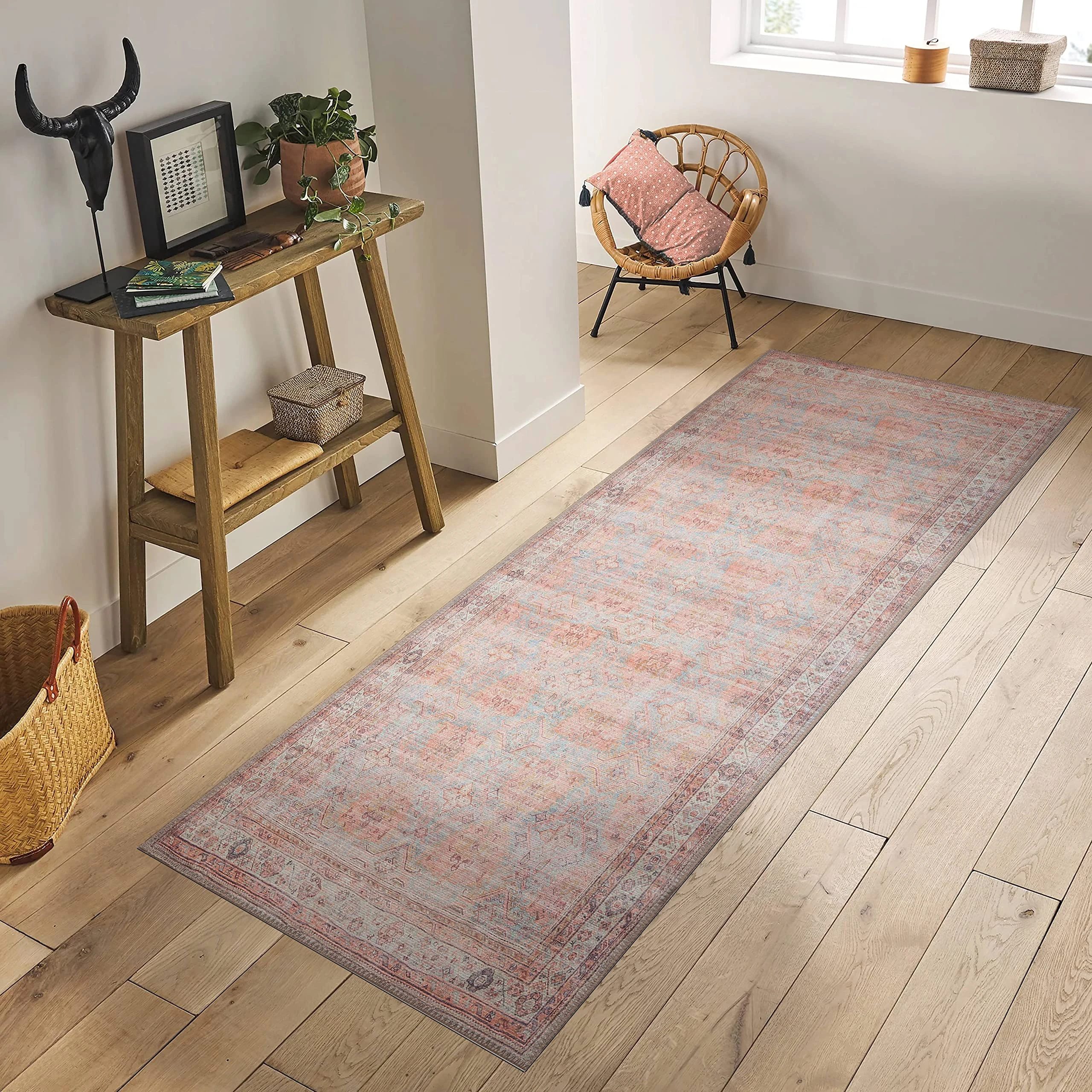 GLN Rugs Traditional Collection - Machine Washable Area Rug, Traditional Washable, Non Slip, Low Pile Chenille Rug, Living Room, Bedroom, Kitchen Rug (2'6"x10' Multicolor)