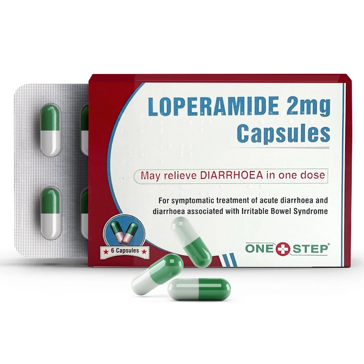 One Step Diarrhoea Relief 2mg Capsules Loperamide Hydrochloride 36 Capsules - 6 Packs