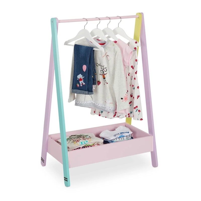 Relaxdays Children’s Clothes Rail, Rack for Bedroom or Nursery, with Shelf, HxWxD: 99x64.5x42 cm, Pastel