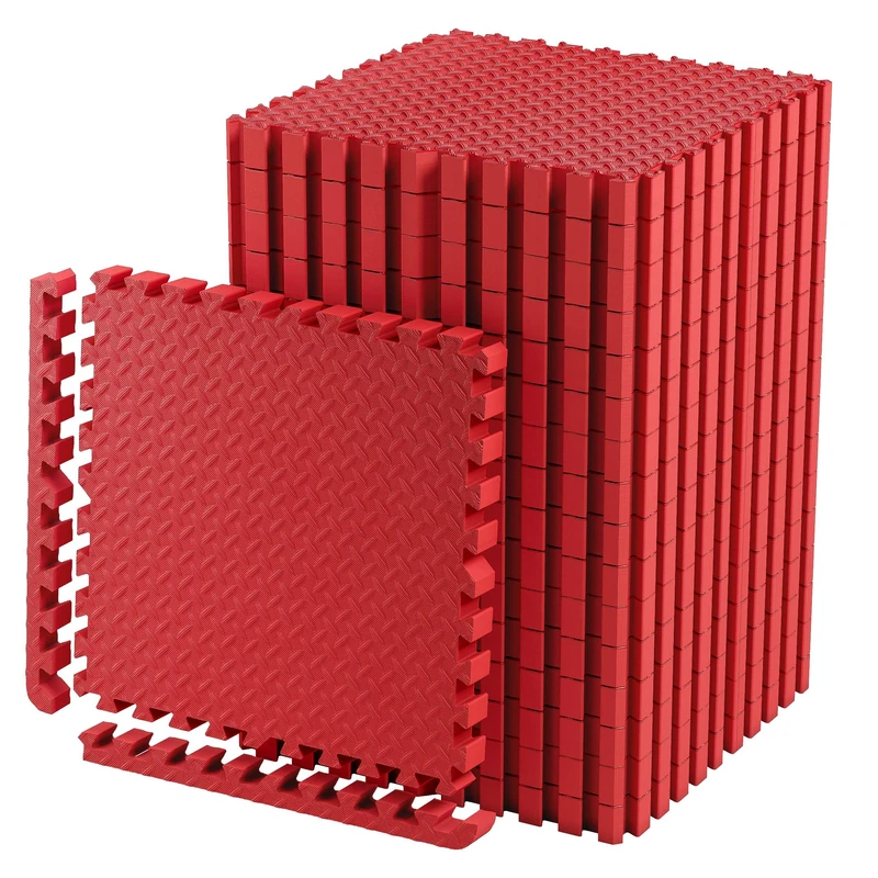 Edukit 8 Extra Thick RED Gym Flooring Tiles - 60 x 60cm - 2cm Thick - Interlocking Non-Slip Puzzle Floor Tiles Gym Flooring Yoga Exercise Mats – Thicker & Larger than Regular Tiles for Heavy Equipment