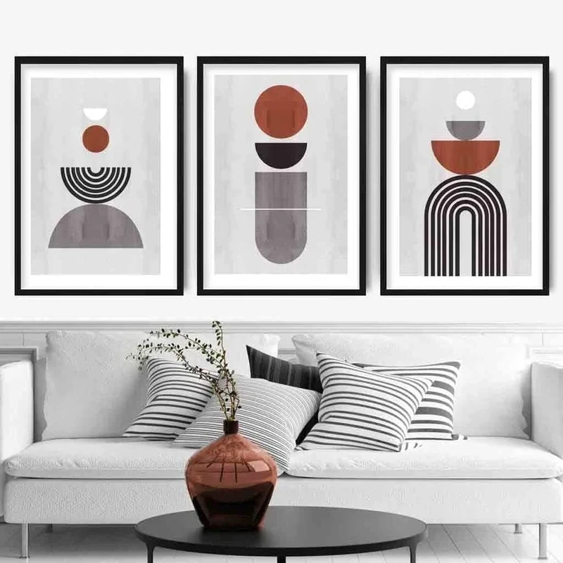 Artze Wall Art Geometric Terracotta Print 3-Piece Set, 50 cm Width x 70 cm Height, Black/Grey