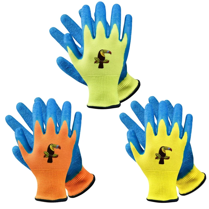 Donfri 3 Pairs Kids Gardening Gloves Safety Work Gloves Waterproof Natural Latex Childrens Gloves for Girls Boys,Kindergarten, Infants, DIYJobs, Outdoor (Size 2 (Age 2-5))