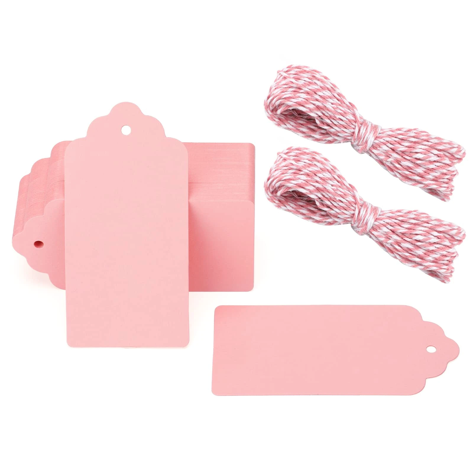 G2PLUS Kraft Paper Gift Tags - 100PCS Large Plain Gift Tags -5x10CM Pink Blank Labels with String for Presents, 300g/m²
