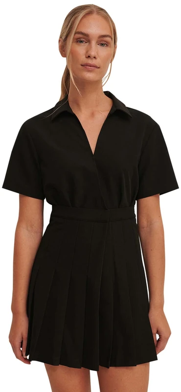 NA-KD Kimono Pleat Dress, Black, EU 46