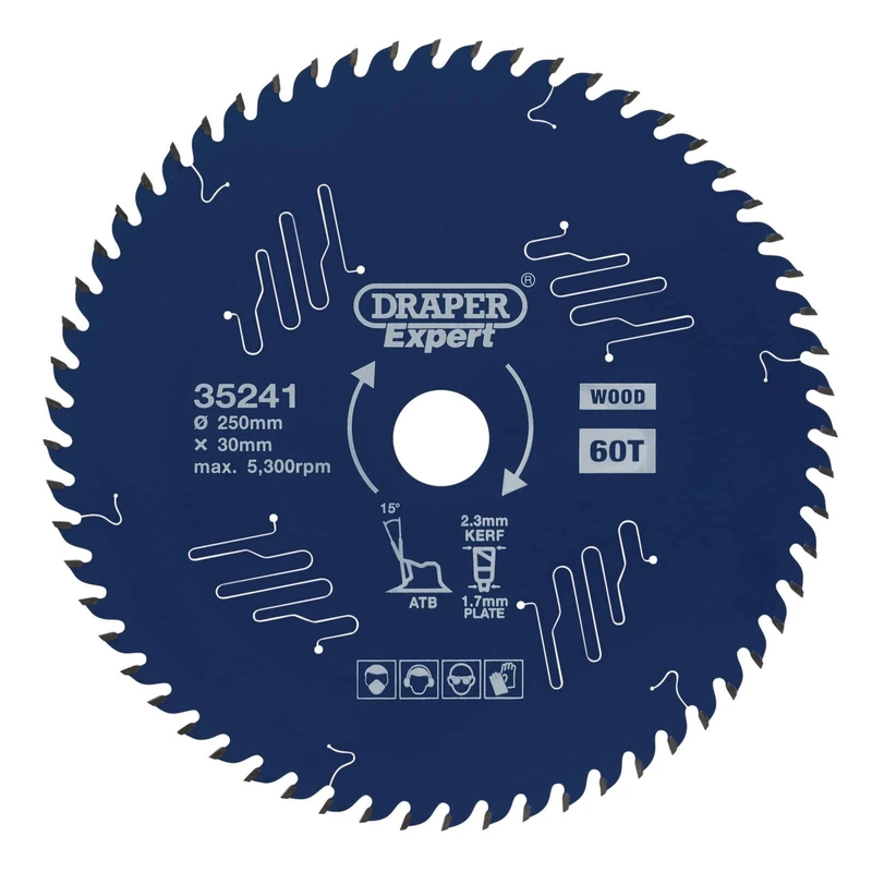 Draper 35241 TCT Circular Saw Blade for Wood with PTFE Coating, 250 x 30mm, 60T