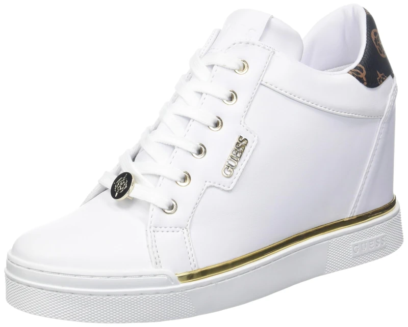 GUESS Women's Faster Sneaker, White, 5 UK