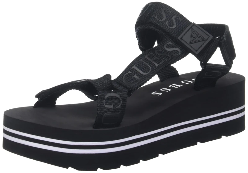 GUESS Women's Avin Wedge Sandal, Black, 6.5 UK