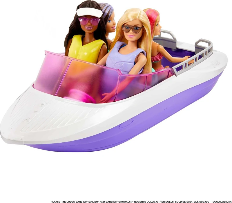 Barbie Mermaid Power Playset with 2 Barbie Dolls & 18-inch Floating Boat with See-Through Bottom, 4 Seats & Accessories, Toy for 3 Year Olds & Up, HJK58