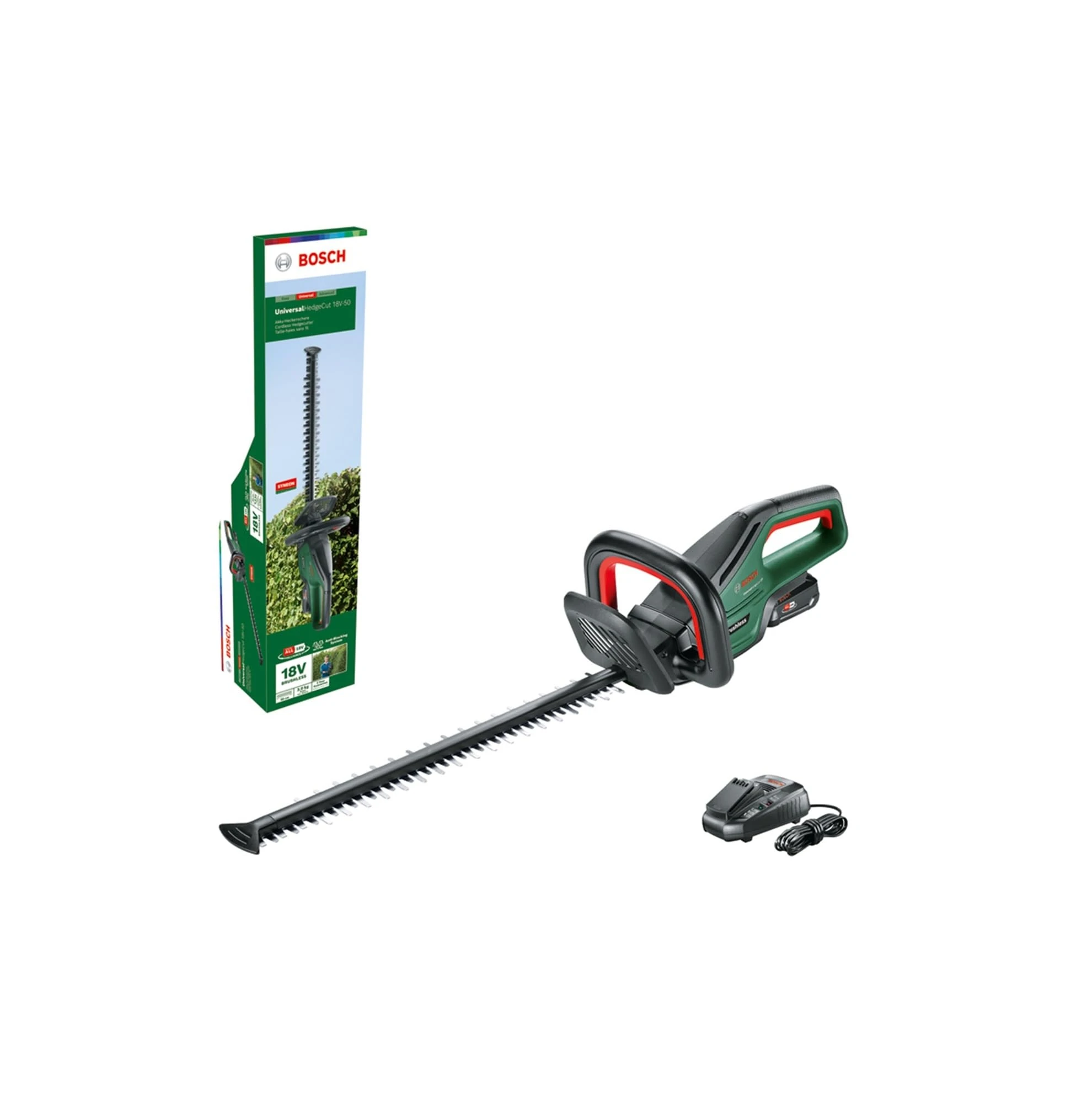 Bosch Cordless Hedge Cutter UniversalHedgeCut 18V-50 (1x battery 2.5 Ah, 18 Volt System, Brushless Motor, Blade Length: 50 cm, in Carton Packaging)