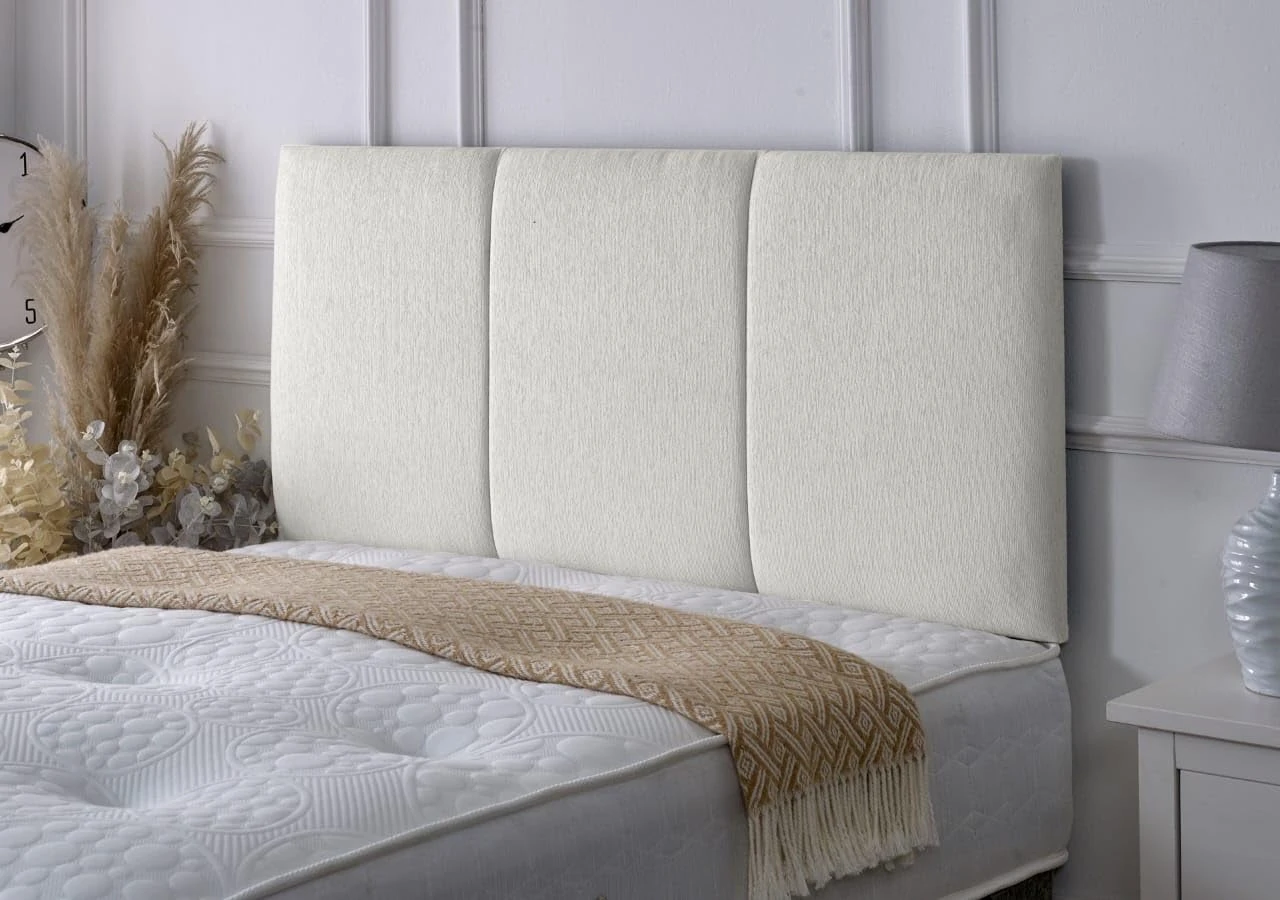 Alton Padded Paneled Divan Bed Headboard | Chenille Fabric Headboards for 3ft single bed Frame | Elegant design with wooden material headboards for beds (lvory,3ft Single Height-20inch)