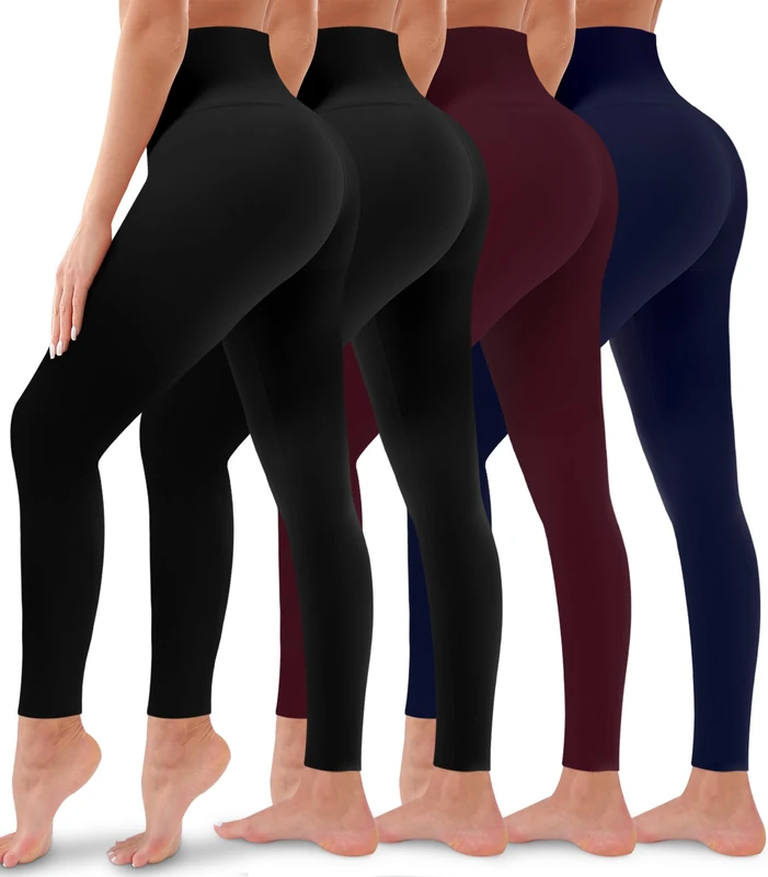 4 Pack Leggings for Women Butt Lift High Waisted Tummy Control No See-Through Yoga Pants Workout Running Leggings, 03-assort03, Large-X-Large - Image 1