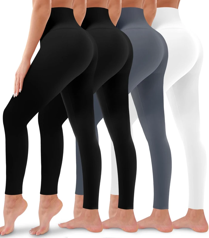 Bluemaple 4 Pack Leggings for Women Butt Lift High Waisted Tummy Control No See-Through Yoga Pants Workout Running Leggings, 02-assort05, Large-X-Large