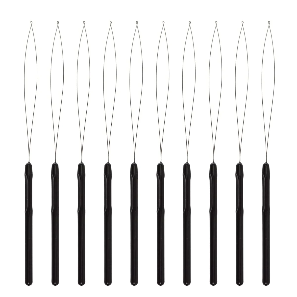 10 Pieces Hair Extension Loop Needle Threader Pulling Hook Tool and Bead Device Tool for Hair Extensions or Feather Extensions (Black)