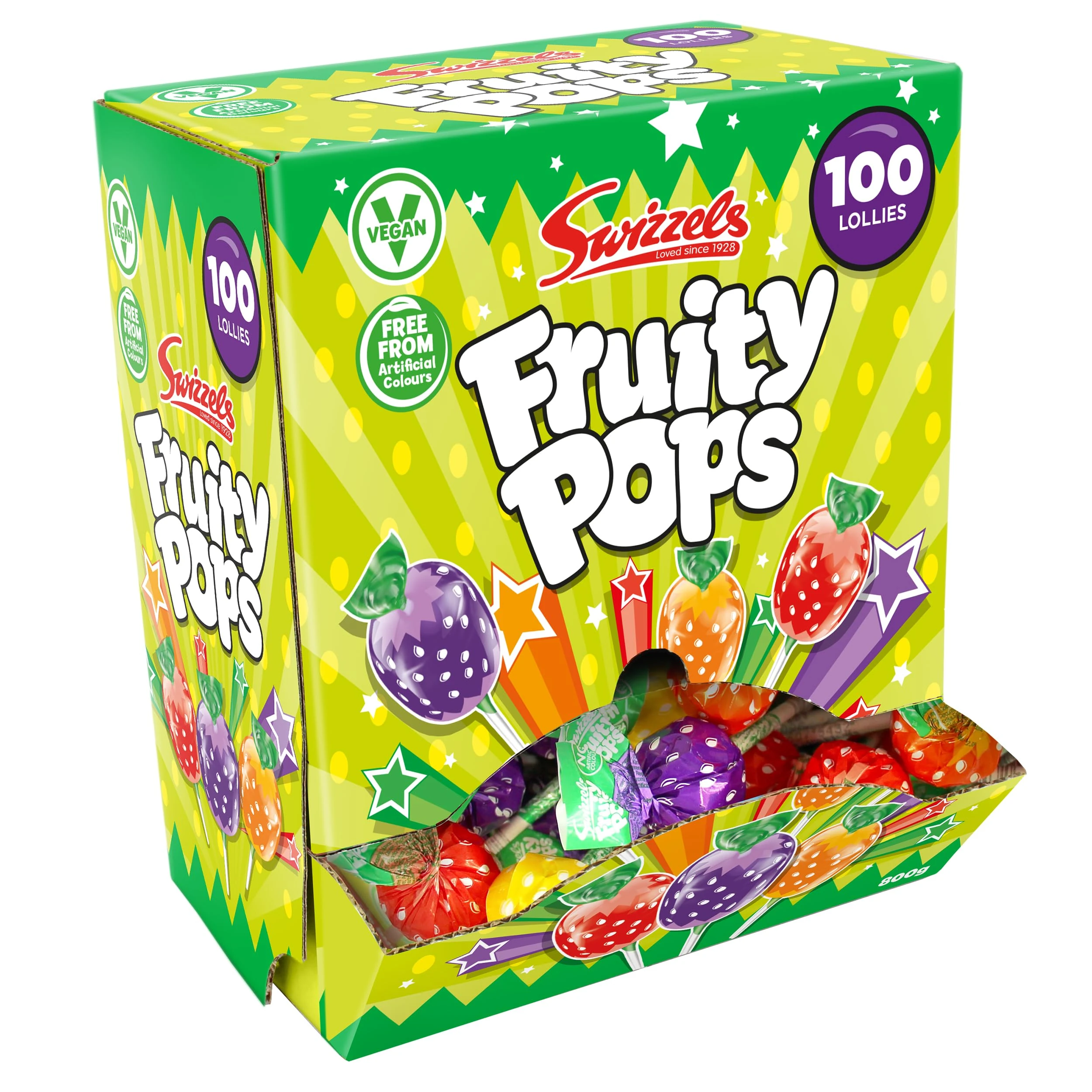 Swizzels Fruity Pops Dispenser Box, Vegan Friendly Sweets, (100 Lollipops per Box)