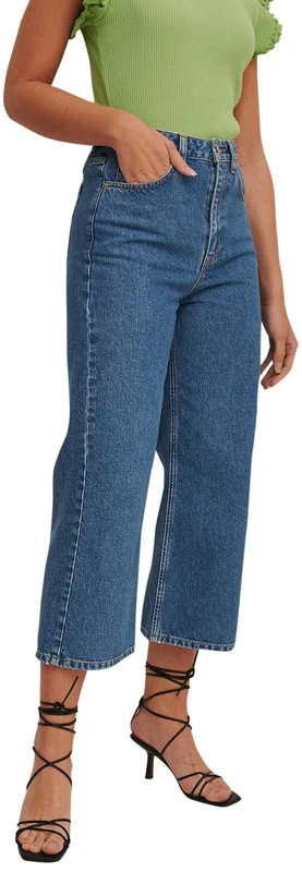 NA-KD Women's High Waist Cropped Jeans, Mid Blue, 14 UK - Image 1