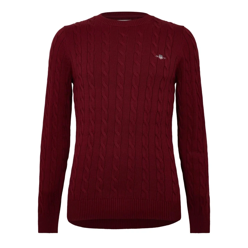 GANT Pullover Long Sleeve Crew Neck Cable Knit Grey, Plumped Red, XXL