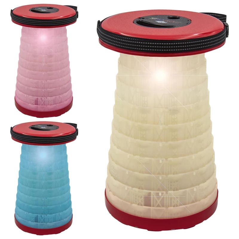 SITTOGLOW by WEDO 2126102 Telescopic Stool with LED Lighting 3 Lighting Levels 42 cm Height Adjustable in 10 Levels Shoulder Strap 150 kg Load Capacity TÜV & GS 1.28 kg Red