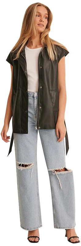 NA-KD Women's Belted Pu Vest, Black, 6 UK