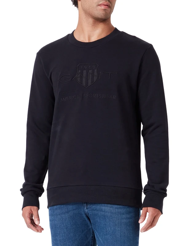 GANT Men's REG Tonal Shield C-Neck Sweat Sweater, Black, 4XL