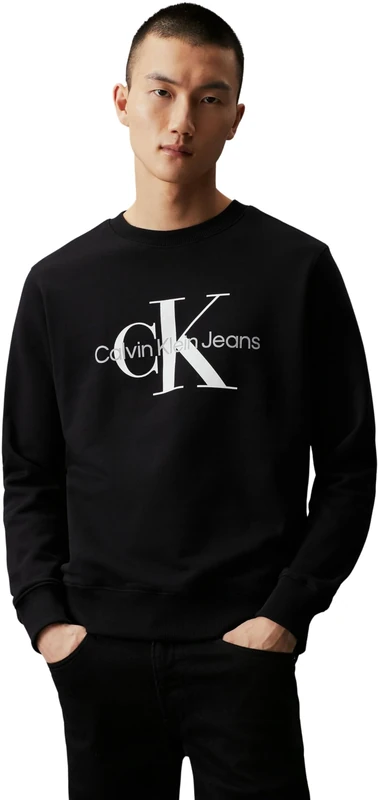 Calvin Klein Jeans Men Core Monologo Sweatshirt no Hood, Black (Ck Black), XL