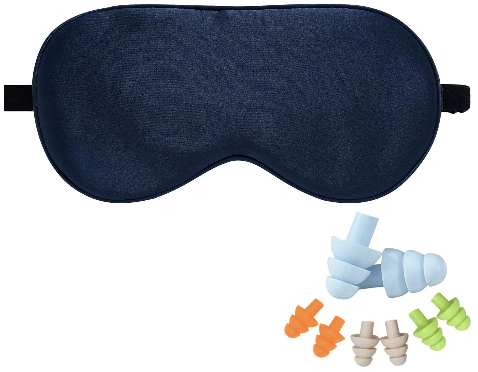 LaCourse 100% Natural Mulberry Silk Eye Mask for Sleeping with 4Pair EarPlugs & Travel Pouch, Both Sides 19 Momme Organic Silk, Adjustable Silk Sleep Eye Mask for Women & Men, Navy Blue