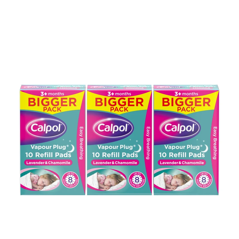 Calpol Vapour Plug Refill Pads for 3+ Months Infants and Adults (10 x Pack of 3), Soothing Calpol Lavender & Chamomile Vapour Helps Clear and Easy Breathing with 8 Hours Soothing Night-Time Comfort