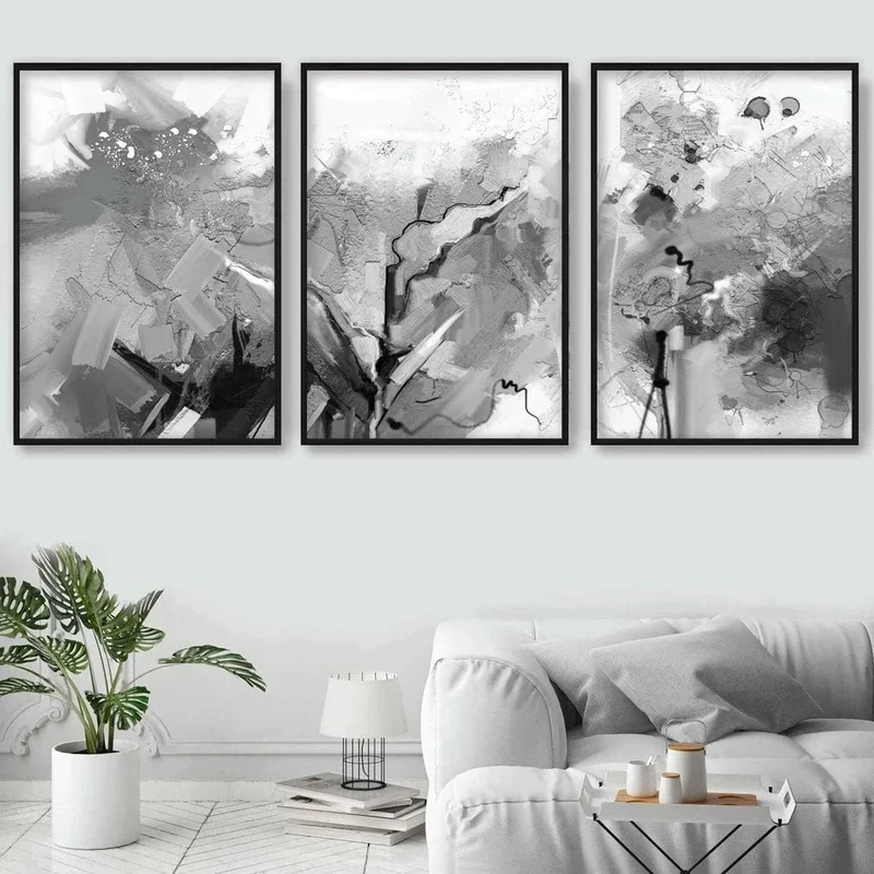 Artze Wall Art Abstract Art Prints 3-Piece Set, 50 cm Width x 70 cm Height, Black/White