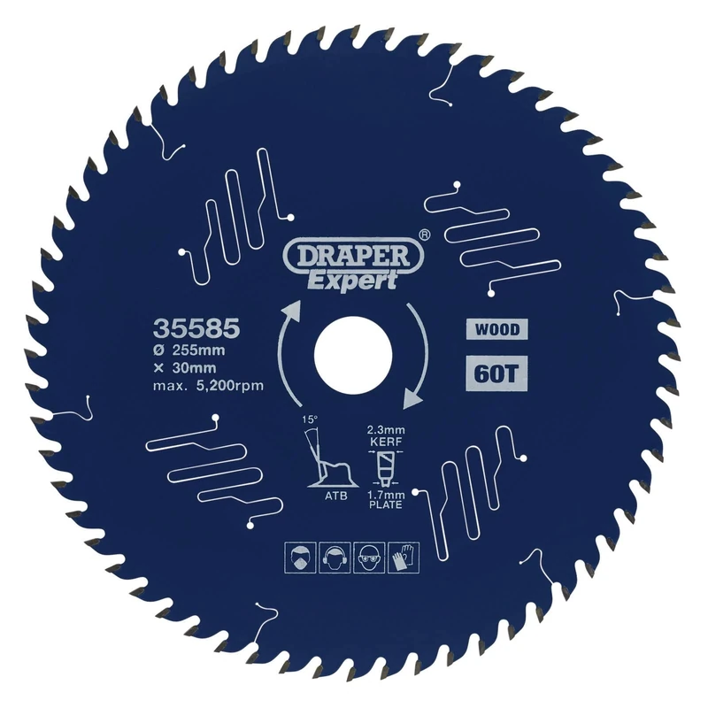 Draper 35585 TCT Circular Saw Blade for Wood with PTFE Coating, 255 x 30mm, 60T
