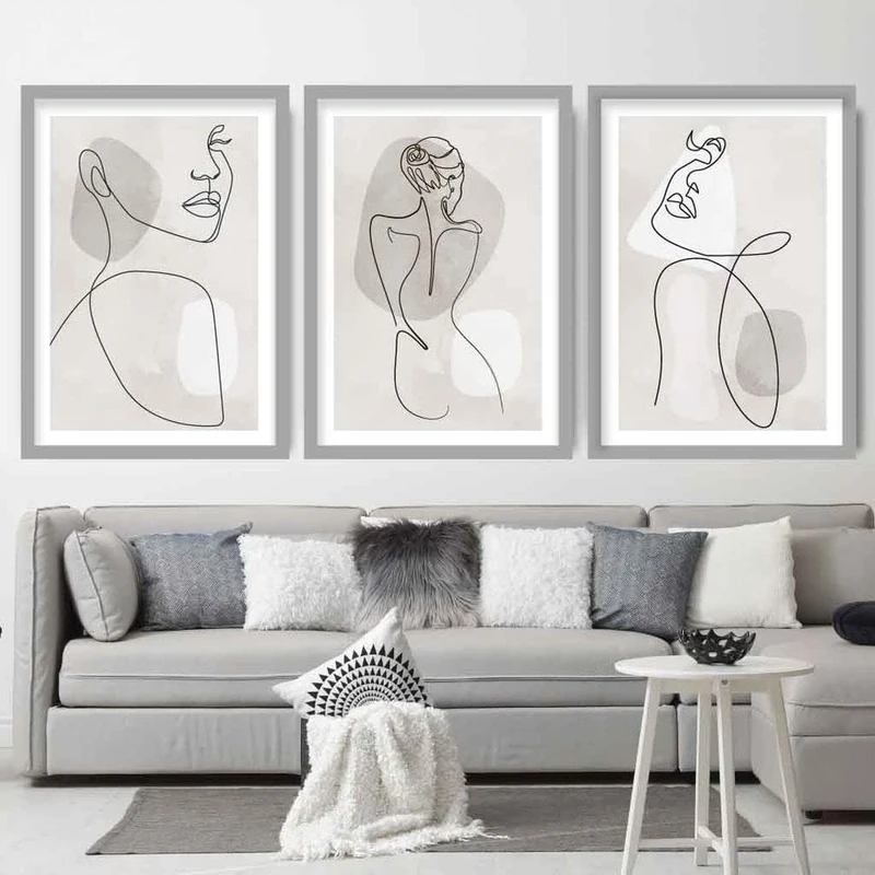 Artze Wall Art Wall Art Abstract Line Art Female Wall Art Prints, A2 Size, Grey